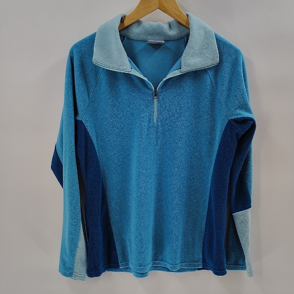 Columbia Pullover Jacket Size Large Xolorblock Teal Blue Quarter Zip Long Sleeve